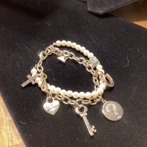 Guess Brand Silvertone Charm and Pearl Bracelet